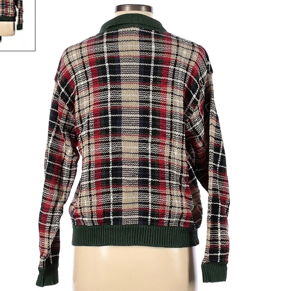 Vintage Baxter Wells 100% Cotton Plaid Cardigan Sweater Women's PL Petite Large - Picture 2 of 8